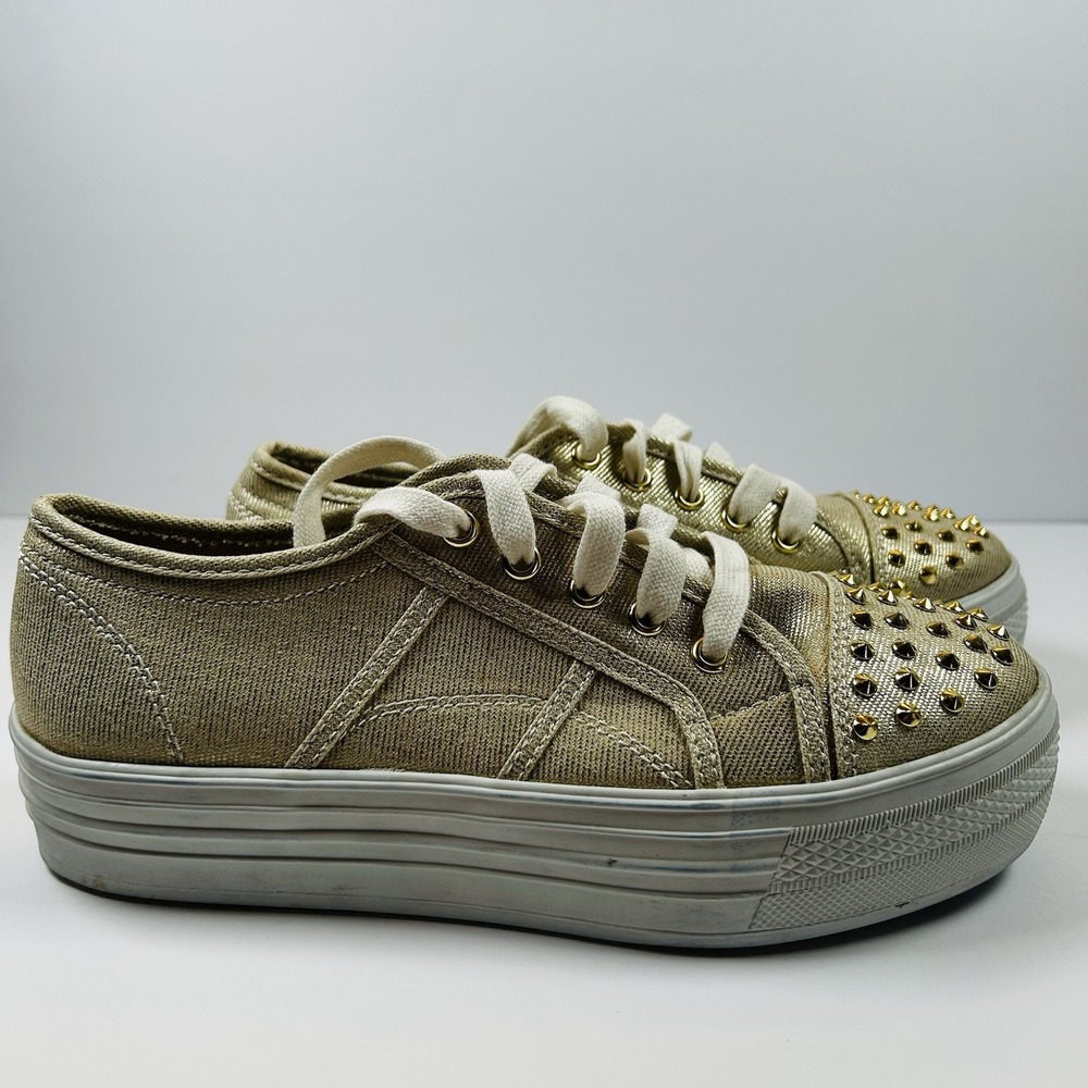 Madden Girl Gold Metallic Studded Cap Toe Platform Sneakers Womens Size 9